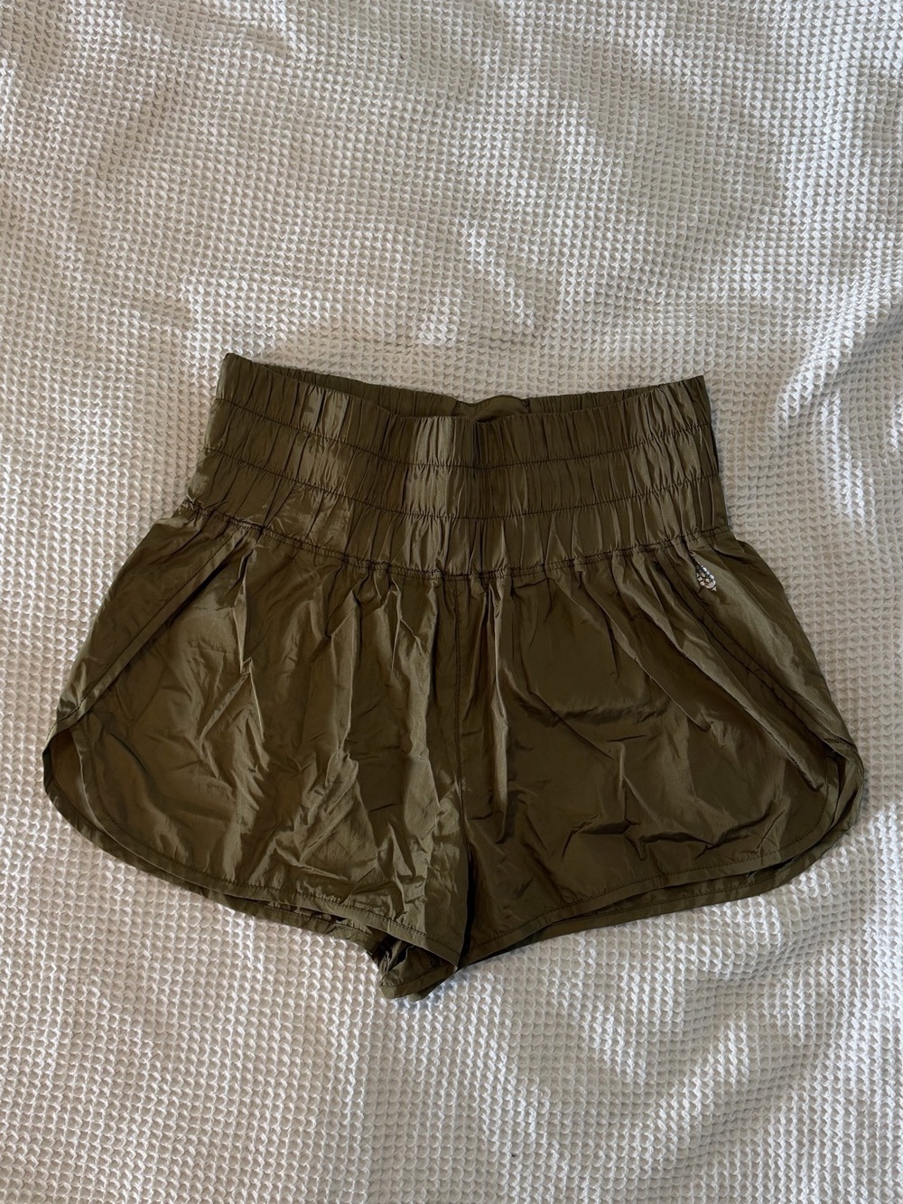 FP Movement by Free People The Way Home High-Smocked Athletic Shorts - Olive